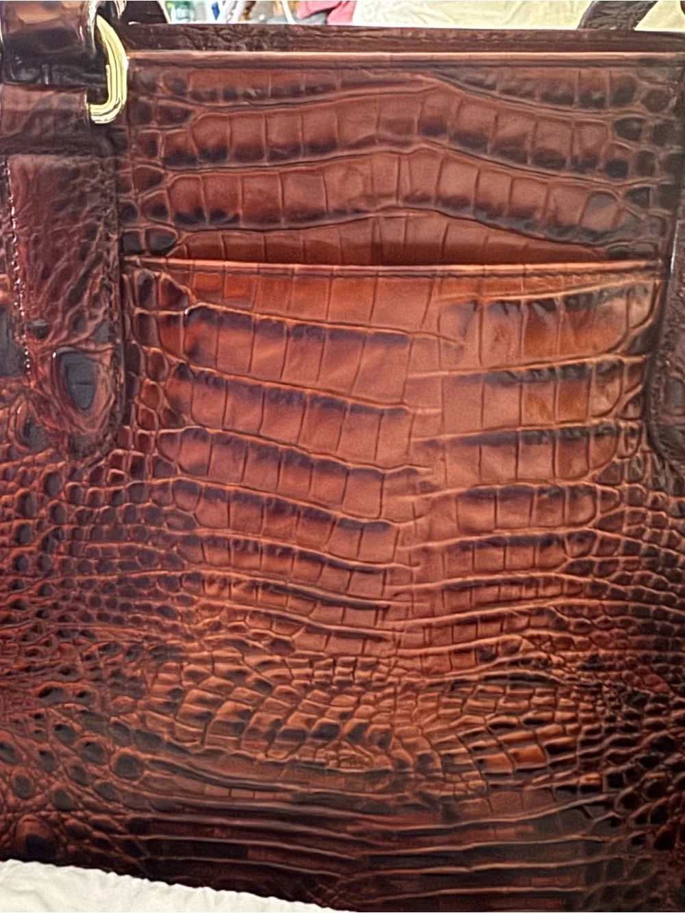 Brahmin Chestnut Croc-Embossed Satchel in Brown